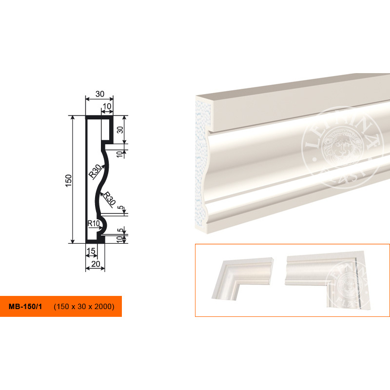 Фасадный молдинг Lepninaplast (Лепнинапласт), 150х30х2000 мм, Пенополистирол, МВ-150/1