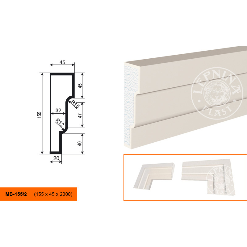 Фасадный молдинг Lepninaplast (Лепнинапласт), 155х45х2000 мм, Пенополистирол, МВ-155/2