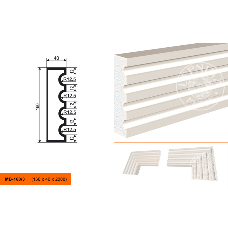 Фасадный молдинг Lepninaplast (Лепнинапласт), 160х40х2000 мм, Пенополистирол, МВ-160/3