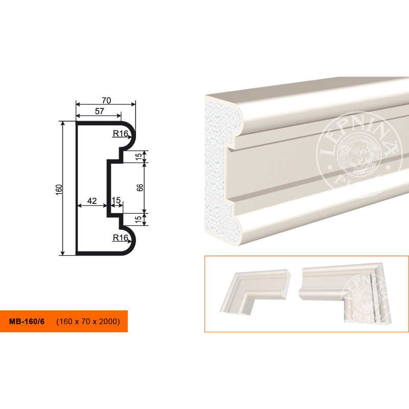 Фасадный молдинг Lepninaplast (Лепнинапласт), 160х70х2000 мм, Пенополистирол, МВ-160/6