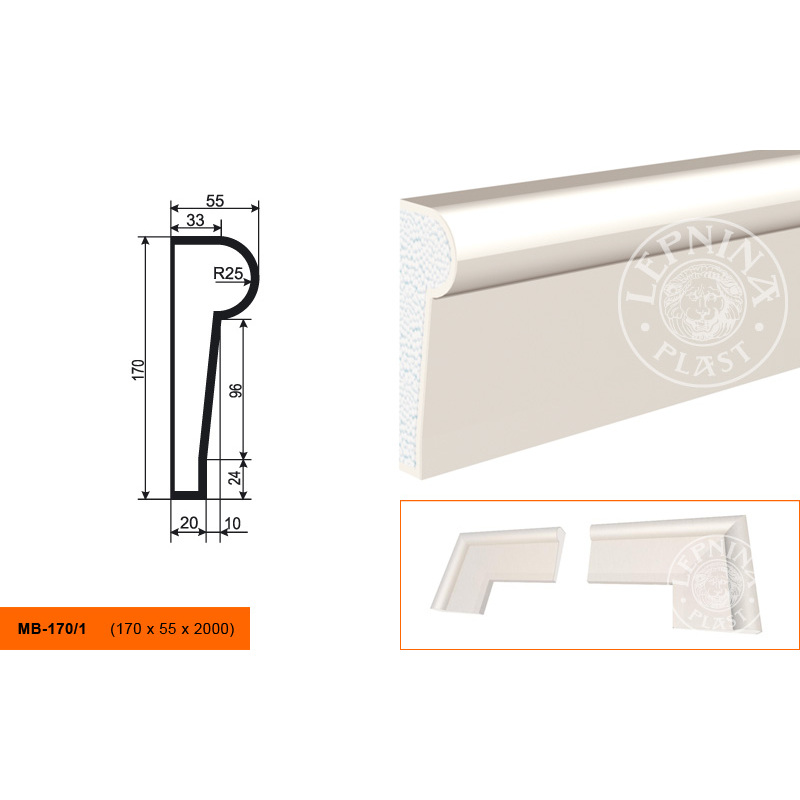 Фасадный молдинг Lepninaplast (Лепнинапласт), 170х55х2000 мм, Пенополистирол, МВ-170/1