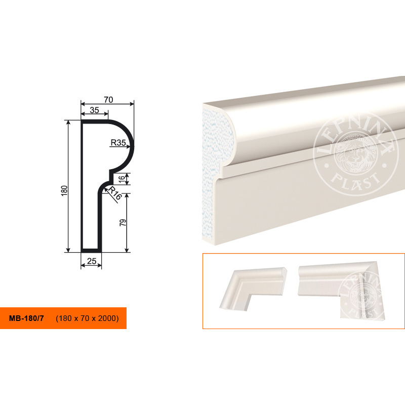 Фасадный молдинг Lepninaplast (Лепнинапласт), 180х70х2000 мм, Пенополистирол, МВ-180/7