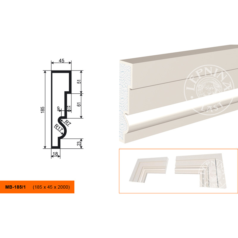 Фасадный молдинг Lepninaplast (Лепнинапласт), 185х45х2000 мм, Пенополистирол, МВ-185/1