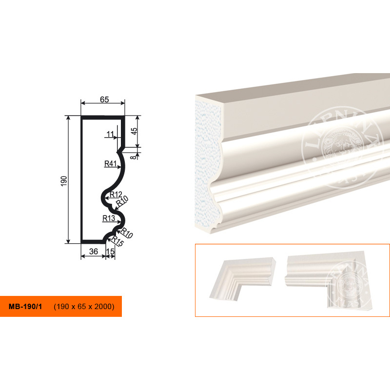 Фасадный молдинг Lepninaplast (Лепнинапласт), 190х65х2000 мм, Пенополистирол, МВ-190/1