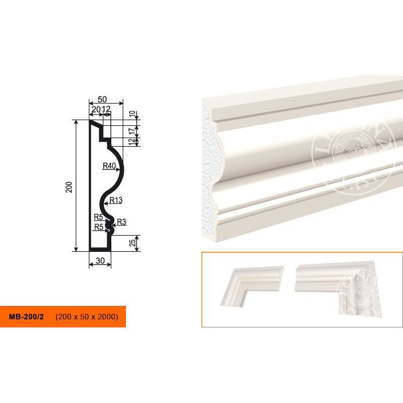 Фасадный молдинг Lepninaplast (Лепнинапласт), 200х50х2000 мм, Пенополистирол, МВ-200/2