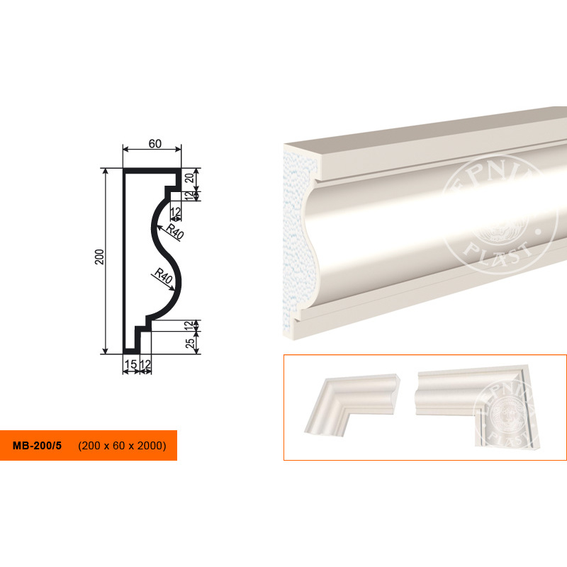 Фасадный молдинг Lepninaplast (Лепнинапласт), 200х60х2000 мм, Пенополистирол, МВ-200/5