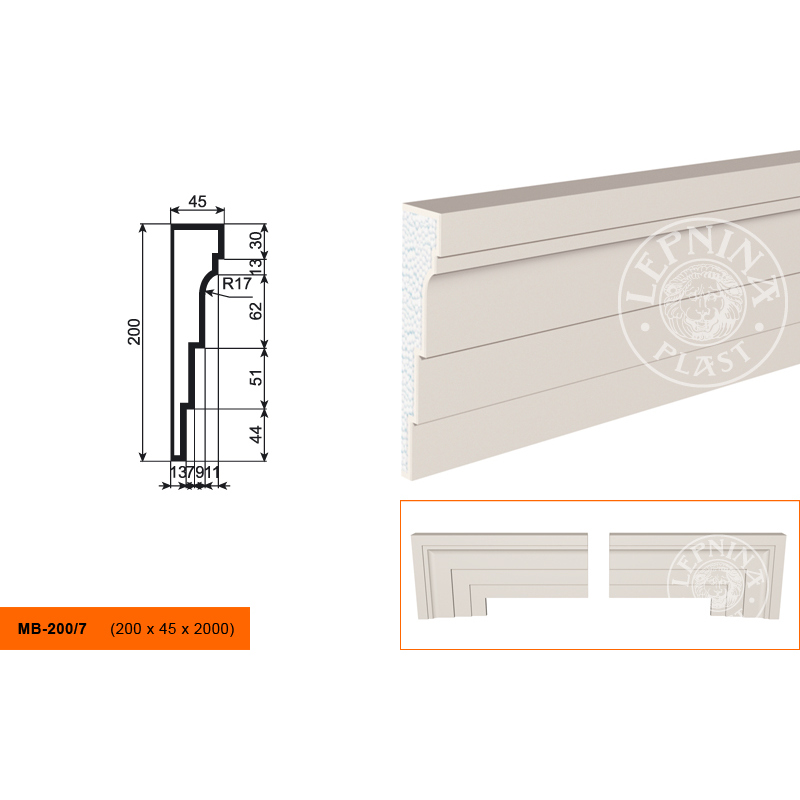 Фасадный молдинг Lepninaplast (Лепнинапласт), 200х45х2000 мм, Пенополистирол, МВ-200/7