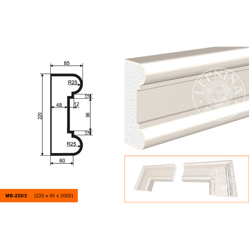 Фасадный молдинг Lepninaplast (Лепнинапласт), 220х85х2000 мм, Пенополистирол, МВ-220/2