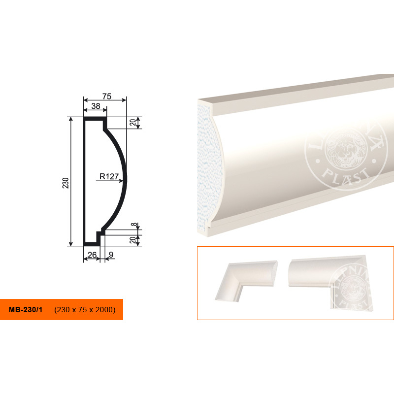 Фасадный молдинг Lepninaplast (Лепнинапласт), 230х75х2000 мм, Пенополистирол, МВ-230/1