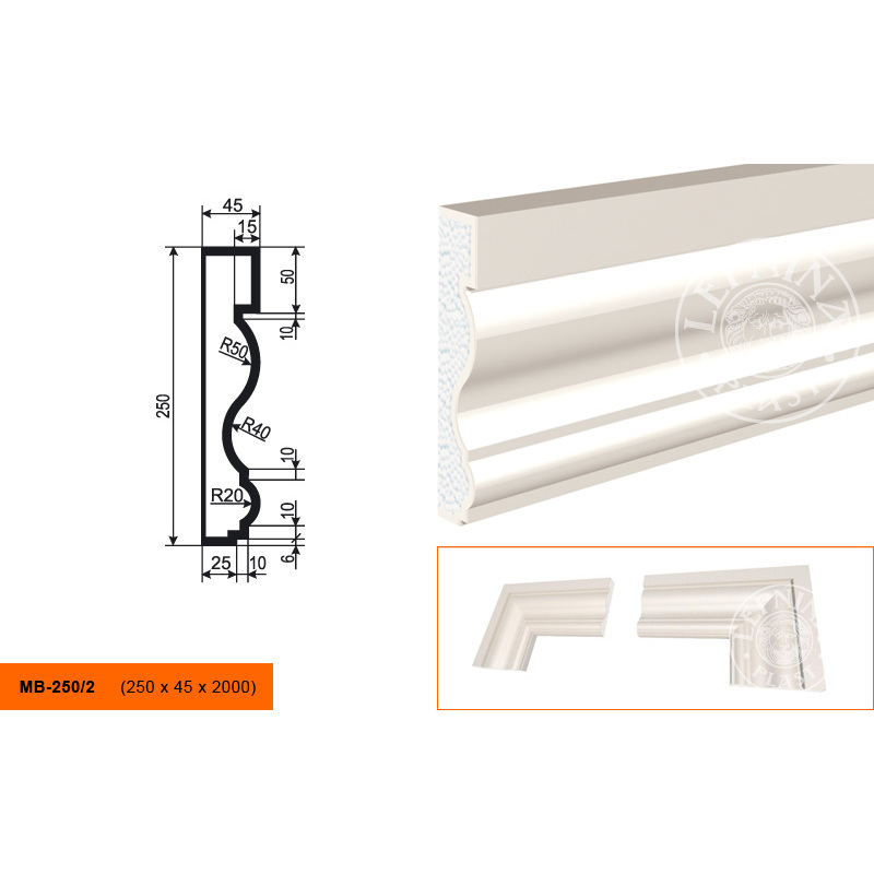 Фасадный молдинг Lepninaplast (Лепнинапласт), 250х45х2000 мм, Пенополистирол, МВ-250/2