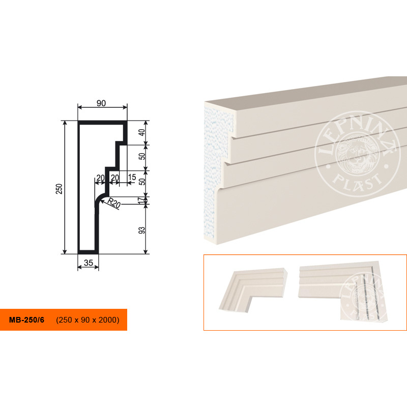 Фасадный молдинг Lepninaplast (Лепнинапласт), 250х90х2000 мм, Пенополистирол, МВ-250/6
