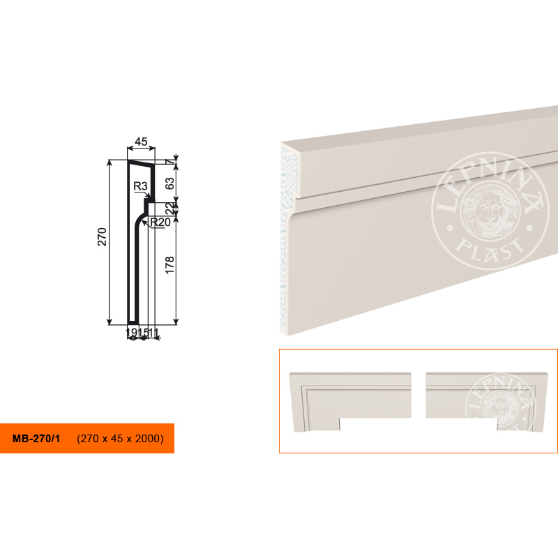 Фасадный молдинг Lepninaplast (Лепнинапласт), 270х45х2000 мм, Пенополистирол, МВ-270/1