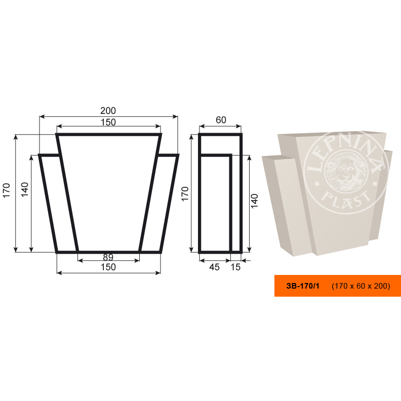 Фасадный замок Lepninaplast (Лепнинапласт), 170х60х200 мм, Пенополистирол, ЗВ-170/1