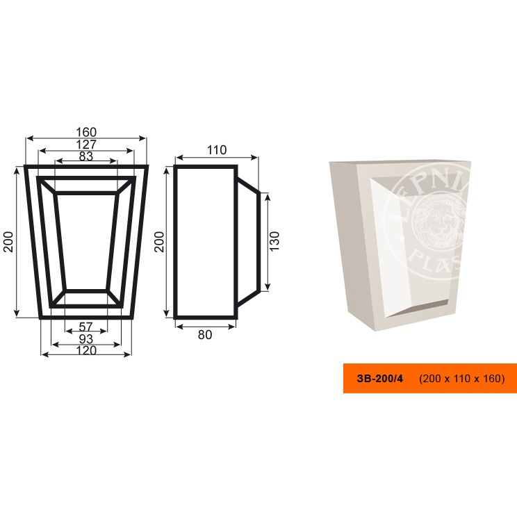 Фасадный замок Lepninaplast (Лепнинапласт), 160х110х200 мм, Пенополистирол, ЗВ-200/4