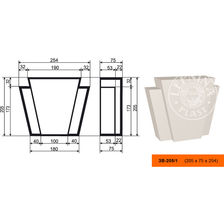 Фасадный замок Lepninaplast (Лепнинапласт), 205х75х254 мм, Пенополистирол, ЗВ-205/1