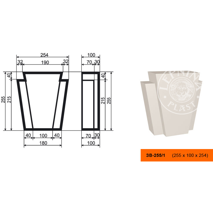 Фасадный замок Lepninaplast (Лепнинапласт), 255х100х254 мм, Пенополистирол, ЗВ-255/1