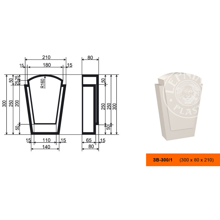 Фасадный замок Lepninaplast (Лепнинапласт), 210х80х300 мм, Пенополистирол, ЗВ-300/1