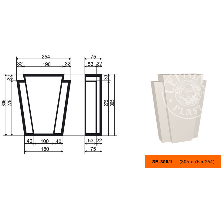Фасадный замок Lepninaplast (Лепнинапласт), 254х75х305 мм, Пенополистирол, ЗВ-305/1