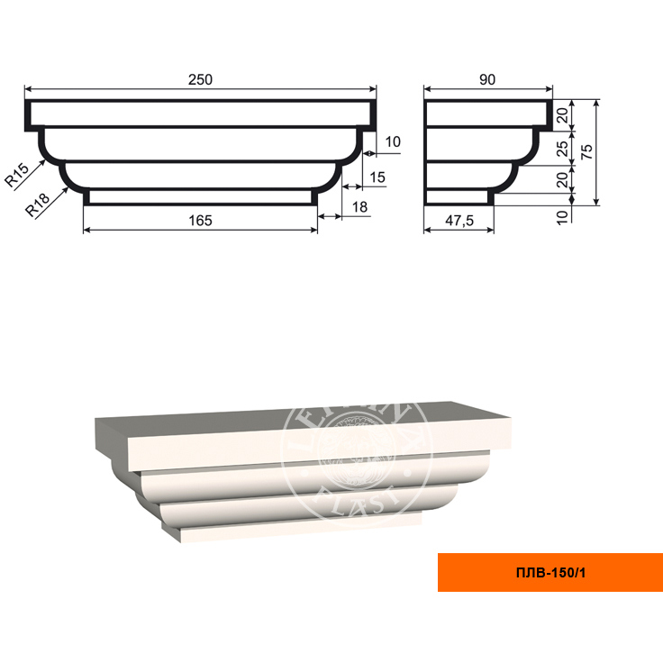 Фасадная пилястра составная Lepninaplast (Лепнинапласт), Капитель, 90х75х250 мм, Пенополистирол, ПЛВ-150/1