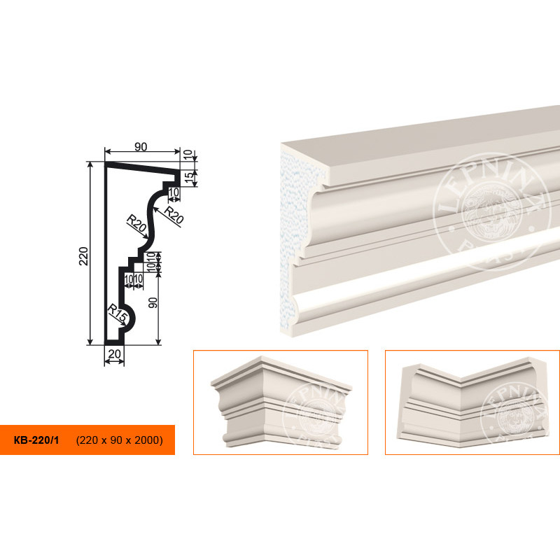 Фасадный карниз Lepninaplast (Лепнинапласт), 220х90х2000 мм, Пенополистирол, КВ-220/1