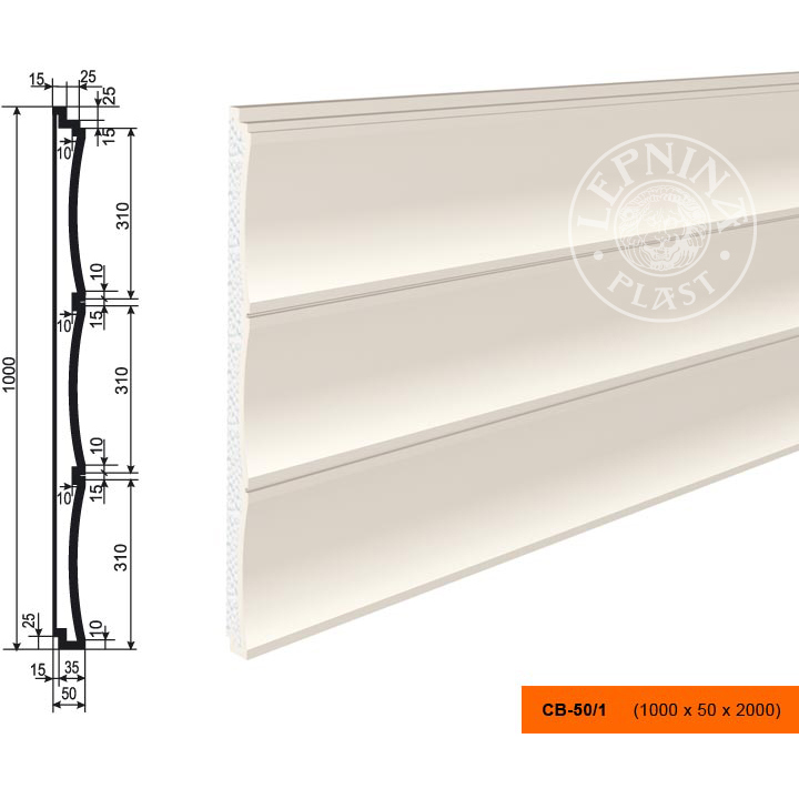 Декоративная панель утепления Lepninaplast (Лепнинапласт), 1000х50х2000 мм, Пенополистирол, СВ-50/1