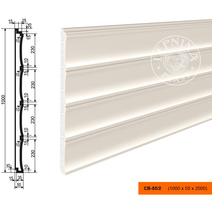Декоративная панель утепления Lepninaplast (Лепнинапласт), 1000х50х2000 мм, Пенополистирол, СВ-50/2