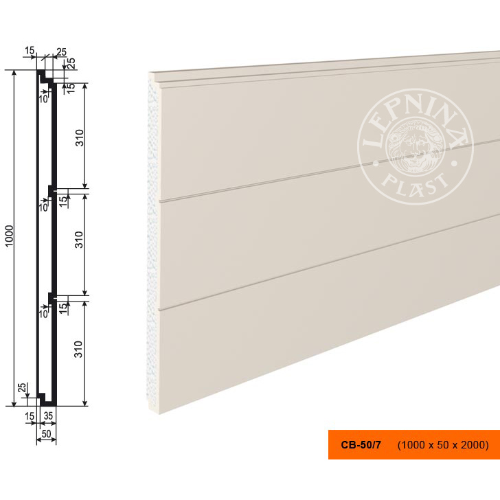 Декоративная панель утепления Lepninaplast (Лепнинапласт), 1000х50х2000 мм, Пенополистирол, СВ-50/7