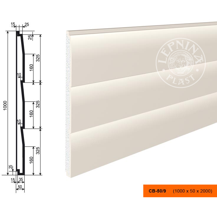 Декоративная панель утепления Lepninaplast (Лепнинапласт), 1000х50х2000 мм, Пенополистирол, СВ-50/9