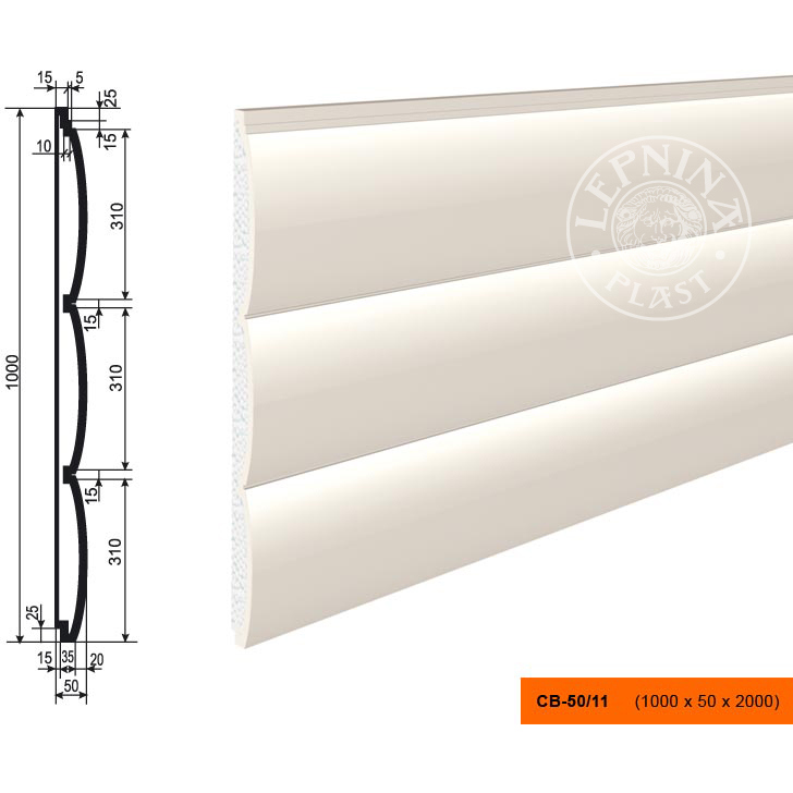 Декоративная панель утепления Lepninaplast (Лепнинапласт), 1000х50х2000 мм, Пенополистирол, СВ-50/11