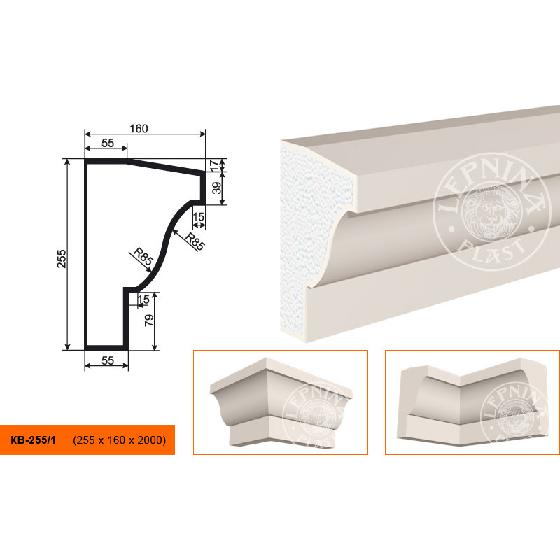 Фасадный карниз Lepninaplast (Лепнинапласт), 255х160х2000 мм, Пенополистирол, КВ-255/1