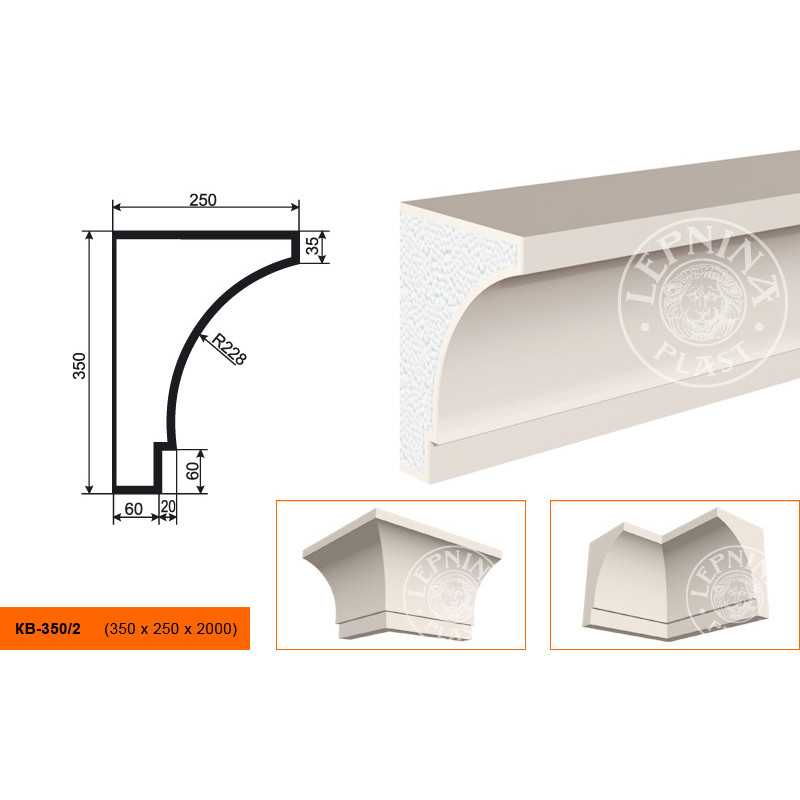 Фасадный карниз Lepninaplast (Лепнинапласт), 350х250х2000 мм, Пенополистирол, КВ-350/2