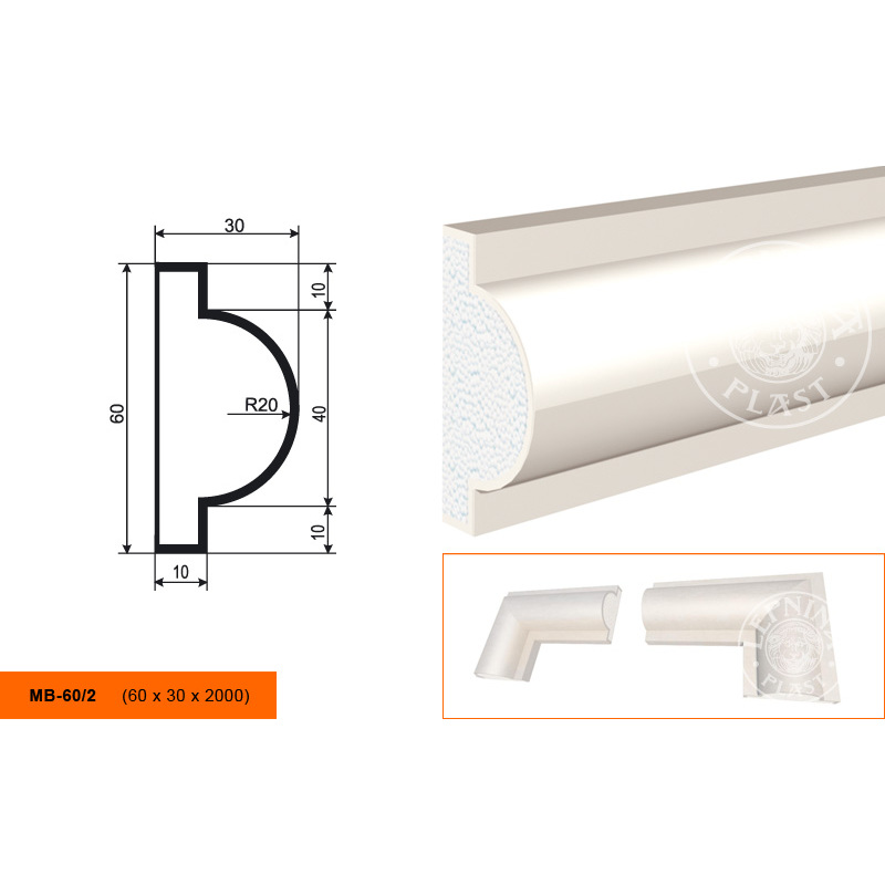 Фасадный молдинг Lepninaplast (Лепнинапласт), 60х30х2000 мм, Пенополистирол, МВ-60/2