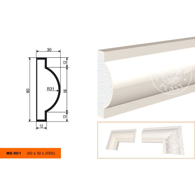 Фасадный молдинг Lepninaplast (Лепнинапласт), 80х30х2000 мм, Пенополистирол, МВ-80/1