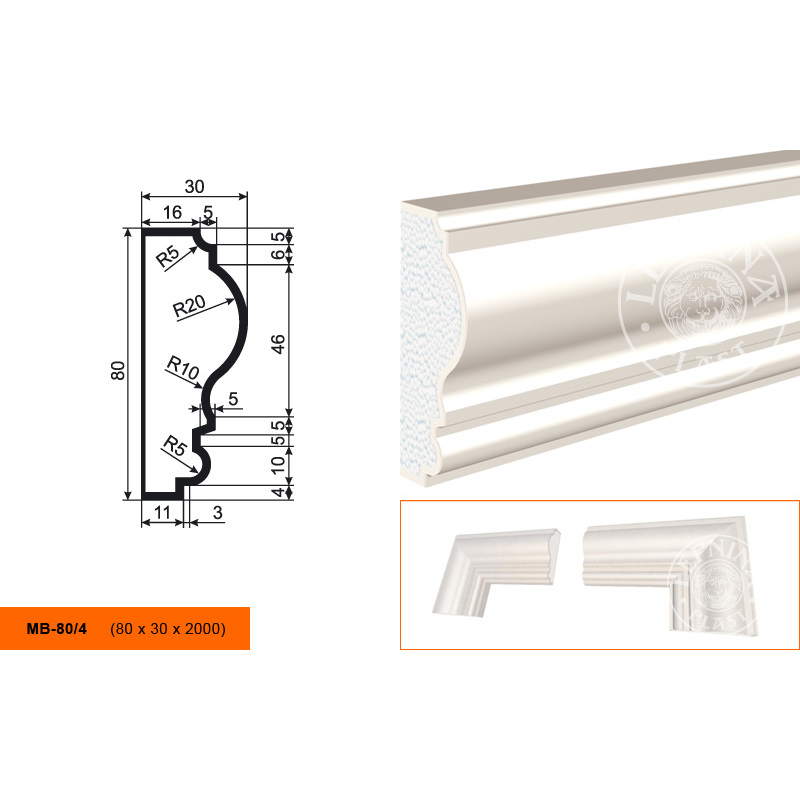 Фасадный молдинг Lepninaplast (Лепнинапласт), 80х30х2000 мм, Пенополистирол, МВ-80/4