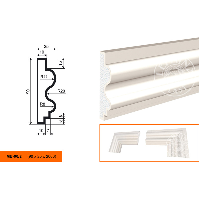 Фасадный молдинг Lepninaplast (Лепнинапласт), 90х25х2000 мм, Пенополистирол, МВ-90/2