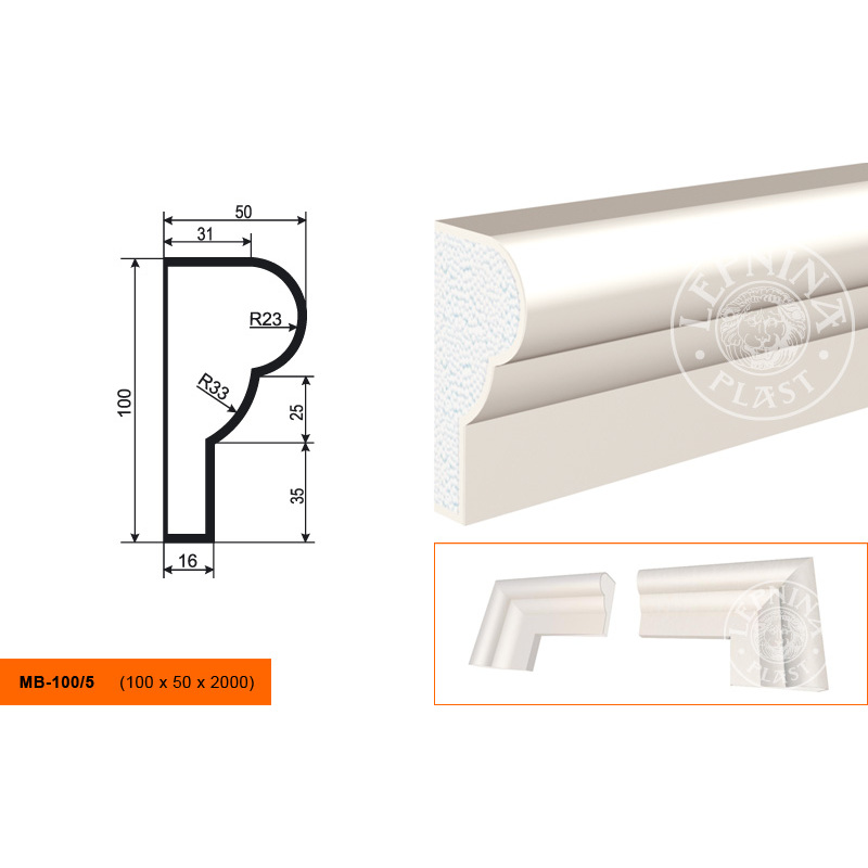 Фасадный молдинг Lepninaplast (Лепнинапласт), 100х50х2000 мм, Пенополистирол, МВ-100/5