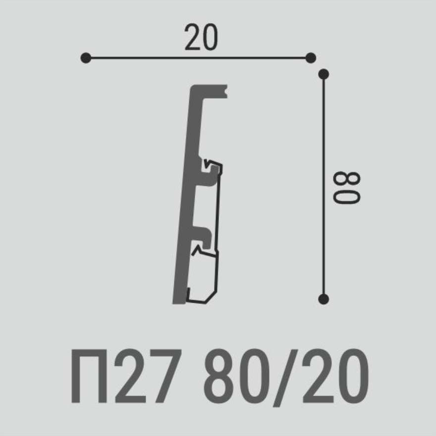 Плинтус напольный с монтажной планкой Bello Deco (Белло Деко) XPS BD П27 МП 2000х20х80 мм, 00-00107924