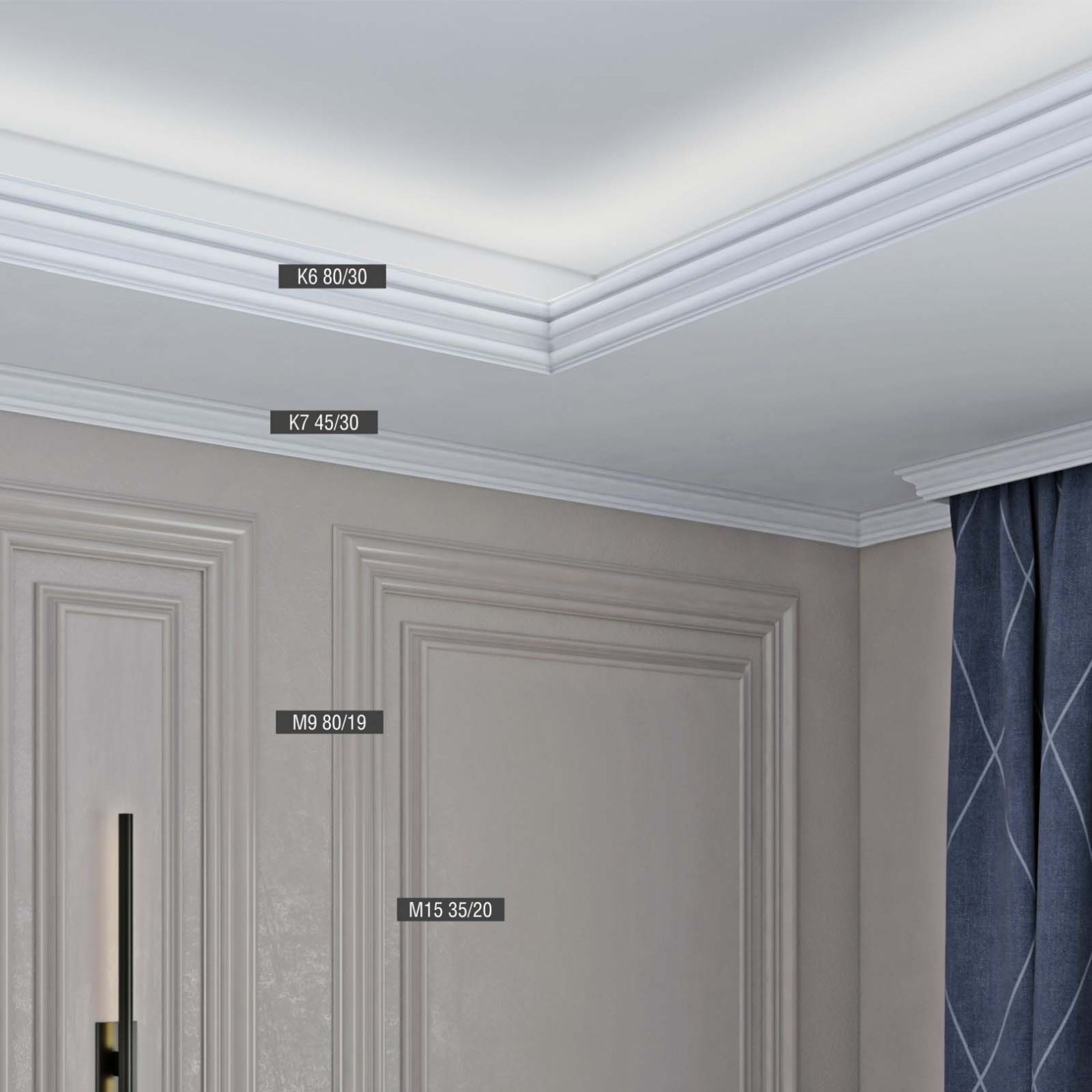 Карниз потолочный Bello Deco (Белло Деко) XPS BD К6 2000х30х80 мм, 00-00004638