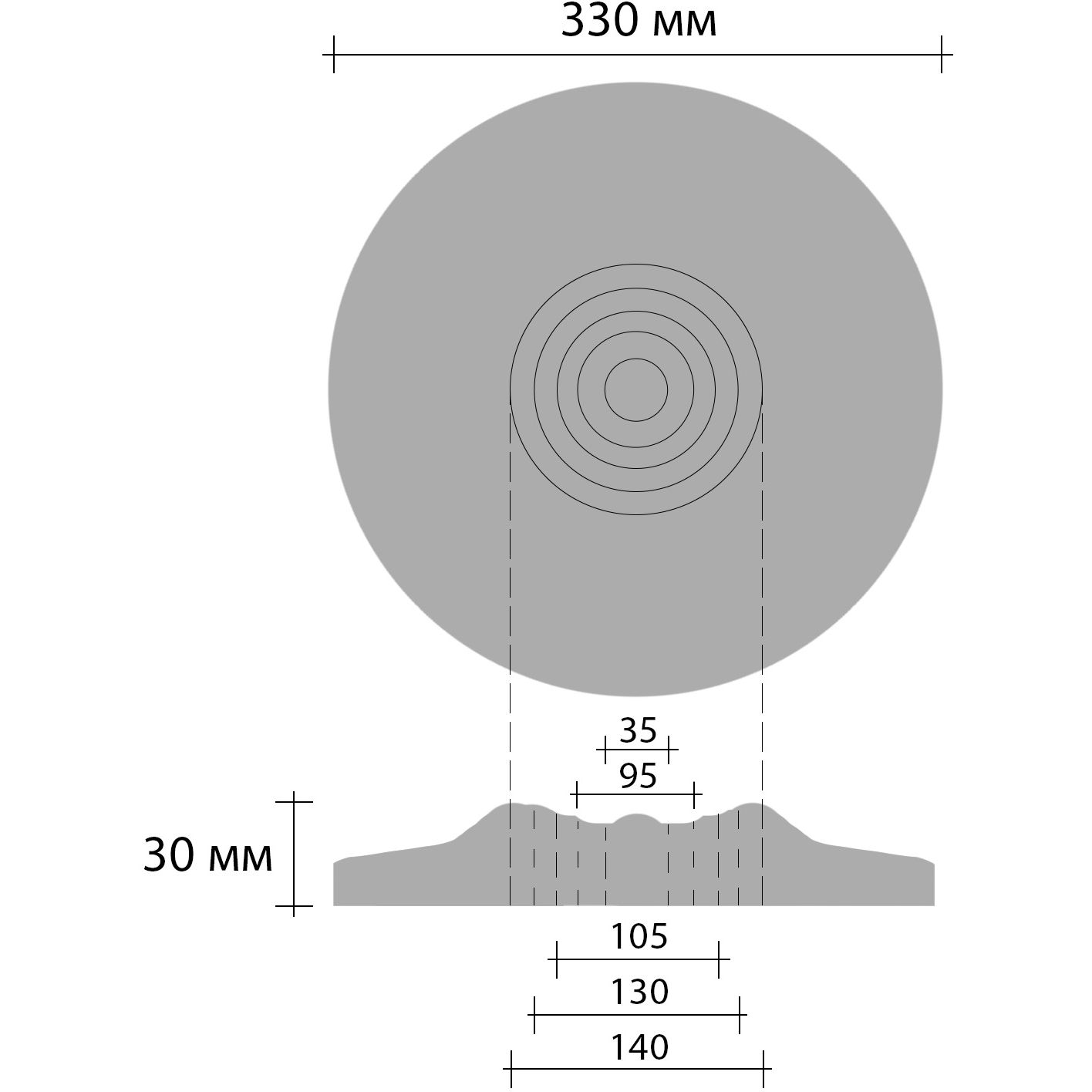 Розетка потолочная Decomaster (Декомастер) d наружный 330 мм, d внутренний 95 мм, высота 30 мм 80030