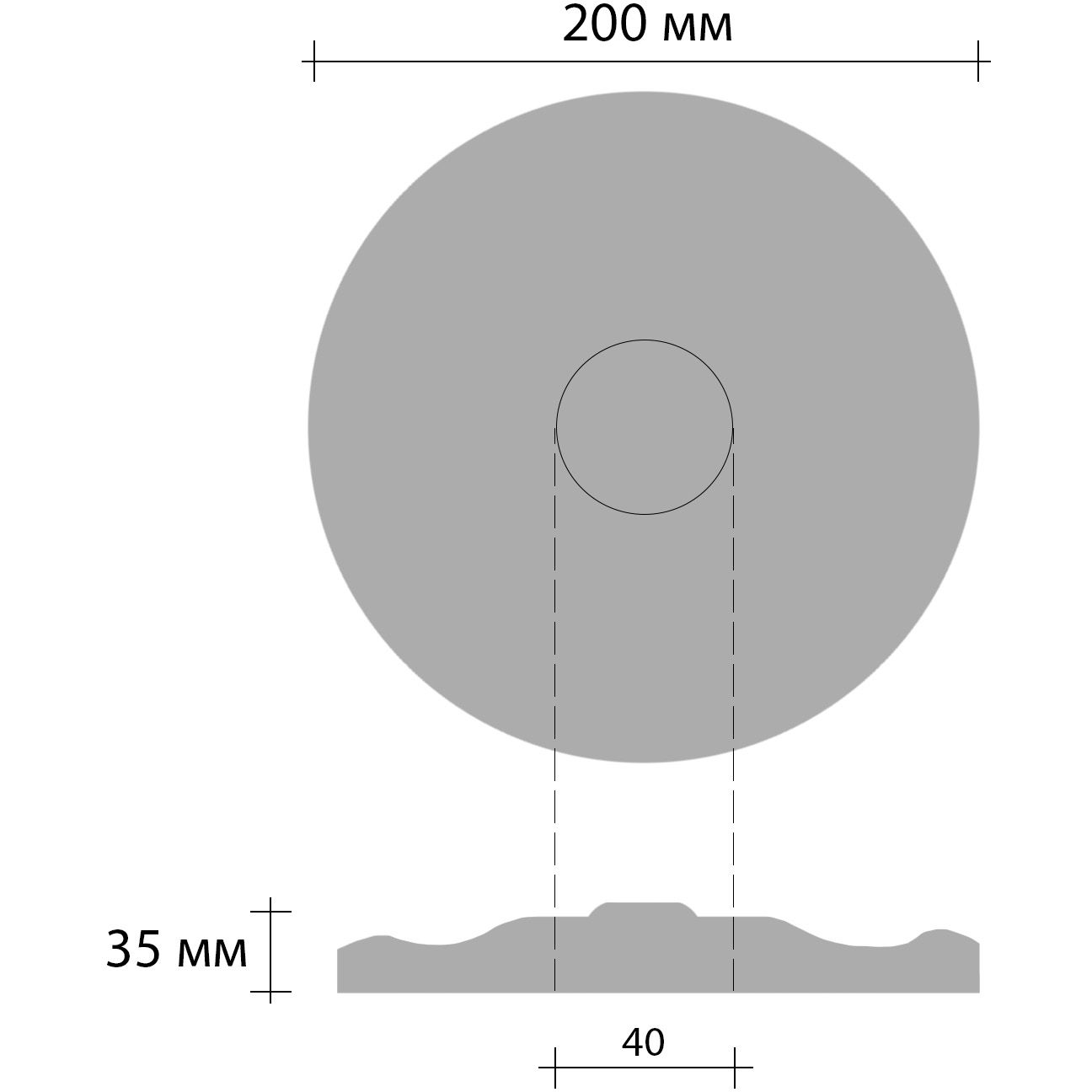 Розетка потолочная Decomaster (Декомастер) d наружный 200 мм, d внутренний 40 мм, высота 35 мм 80201