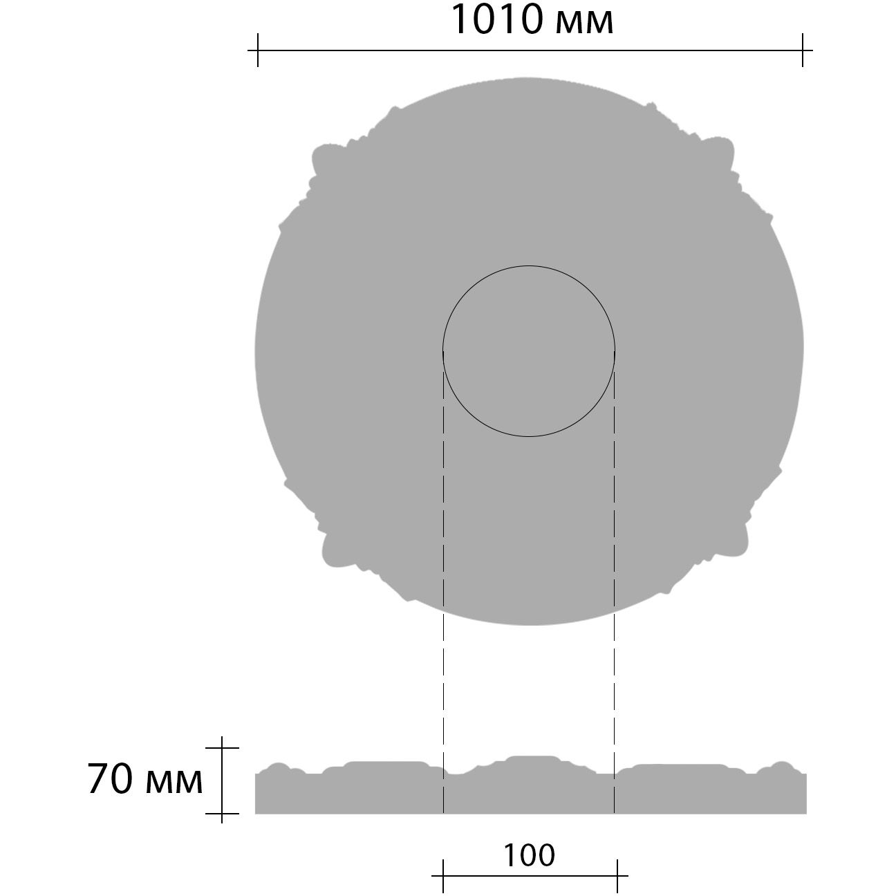 Розетка потолочная Decomaster (Декомастер) d наружный 1010 мм, d внутренний 100 мм, высота 70 мм 80213/1