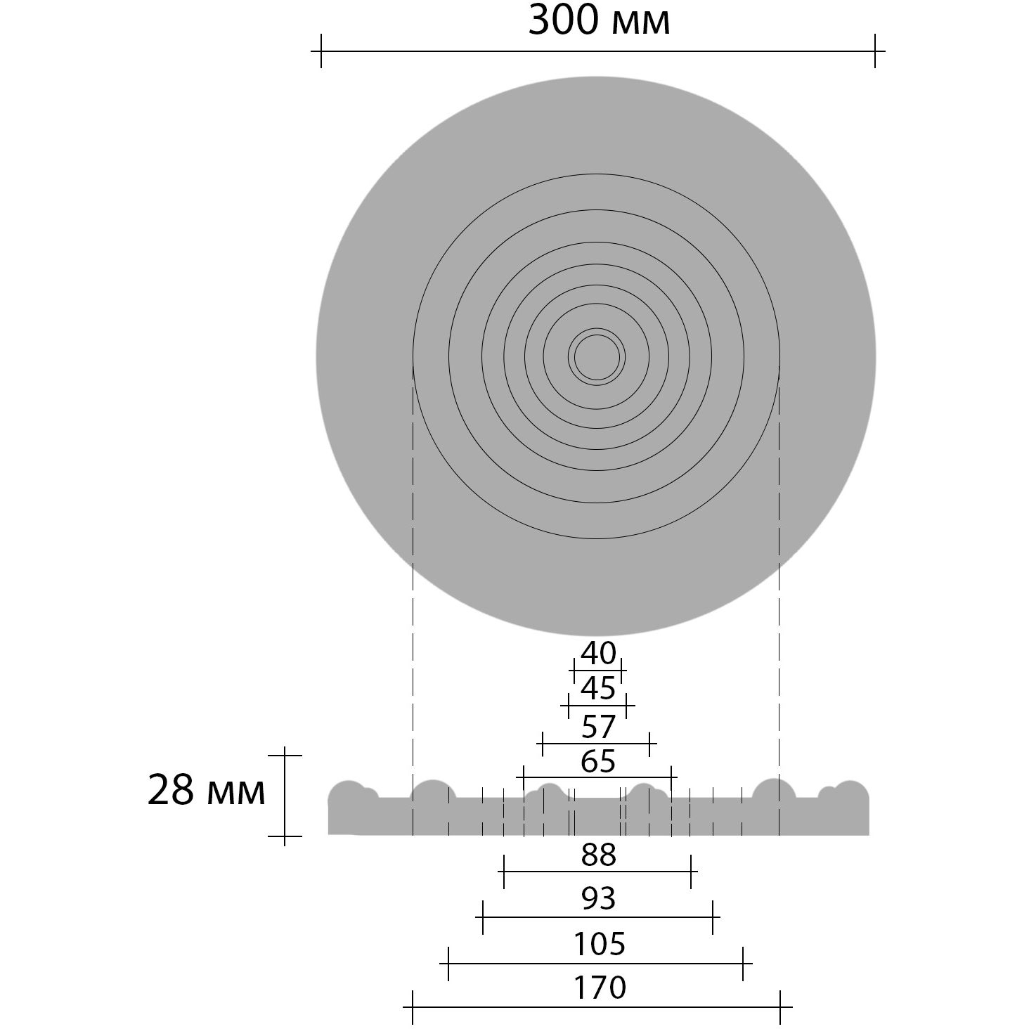 Розетка потолочная Decomaster (Декомастер) d наружный 300 мм, d внутренний 40 мм, высота 28 мм DM-0400