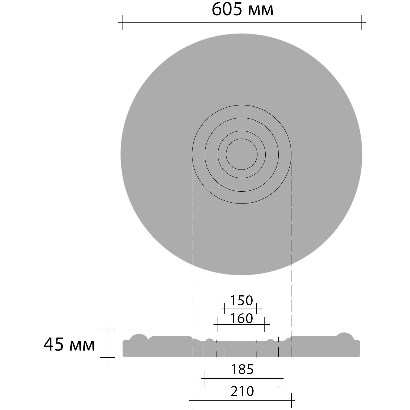 Розетка потолочная Decomaster (Декомастер) d наружный 605 мм, d внутренний 160 мм, высота 31 мм DM-0623