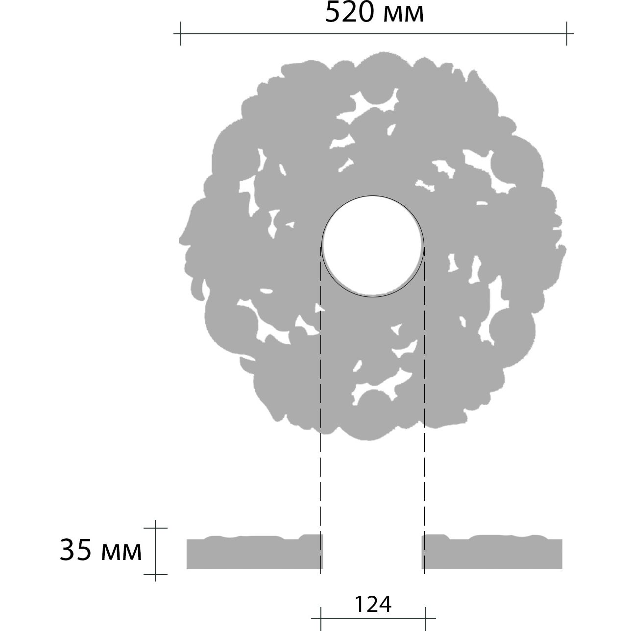 Розетка потолочная Decomaster (Декомастер) d наружный 520 мм, d внутренний 124 мм, высота 35 мм DR-10