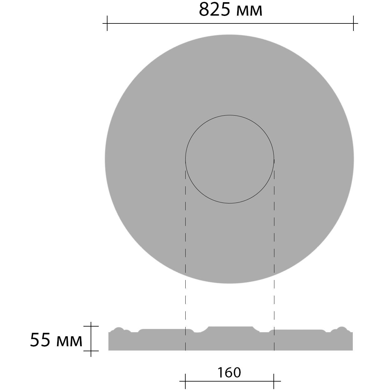 Розетка потолочная Decomaster (Декомастер) d наружный 825 мм, d внутренний 160 мм, высота 55 DR-307A