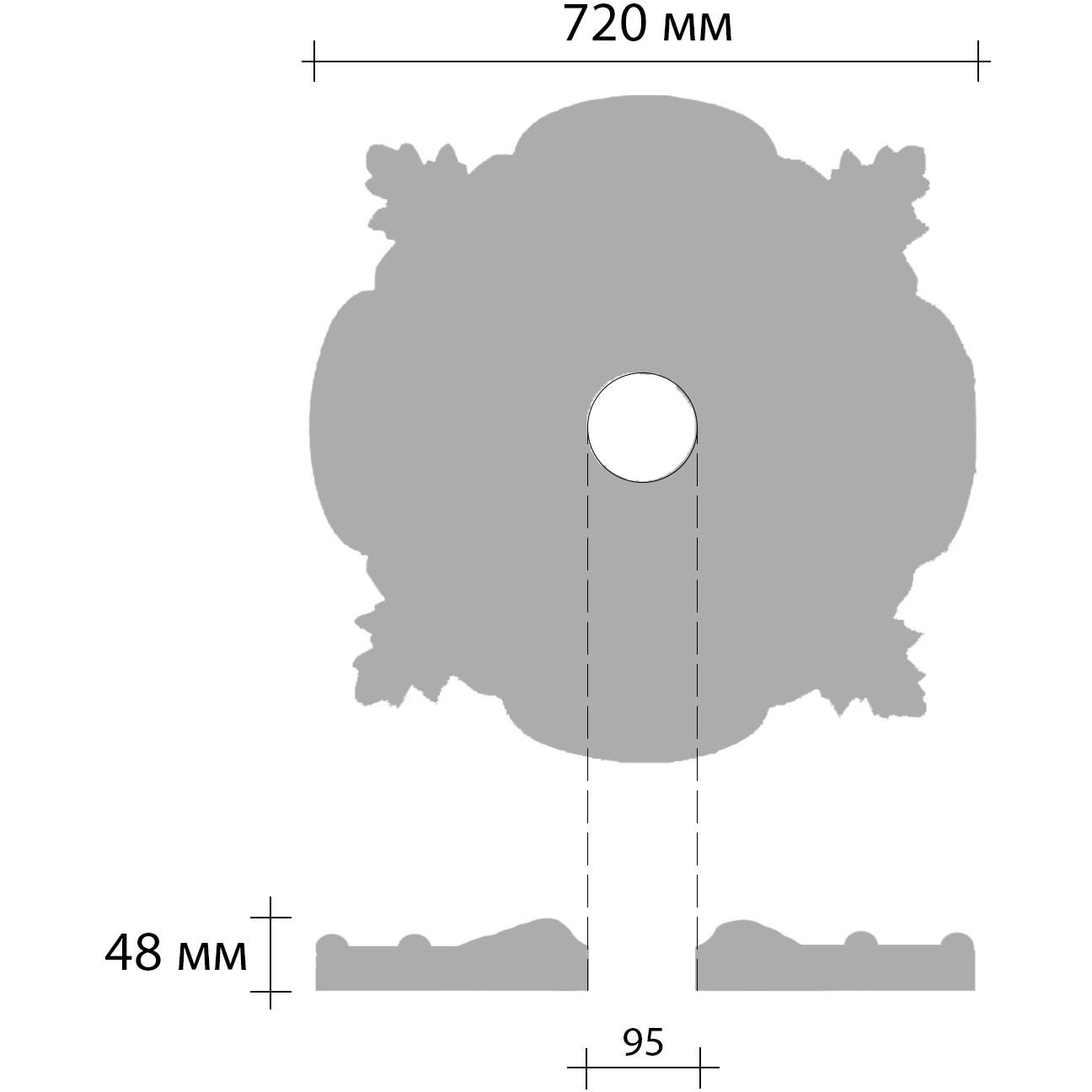 Розетка потолочная Decomaster (Декомастер) d наружный 720 мм, d внутренний 95 мм, высота 48 мм DR-16