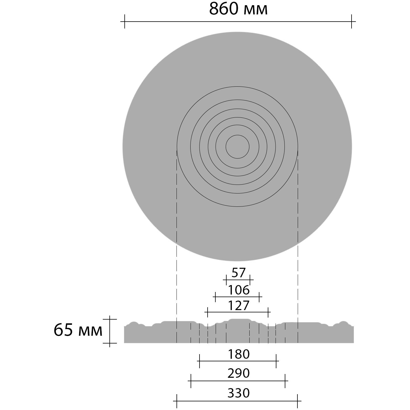 Розетка потолочная Decomaster (Декомастер) d наружный 860 мм, d внутренний 100 мм, высота 65 мм DR-17