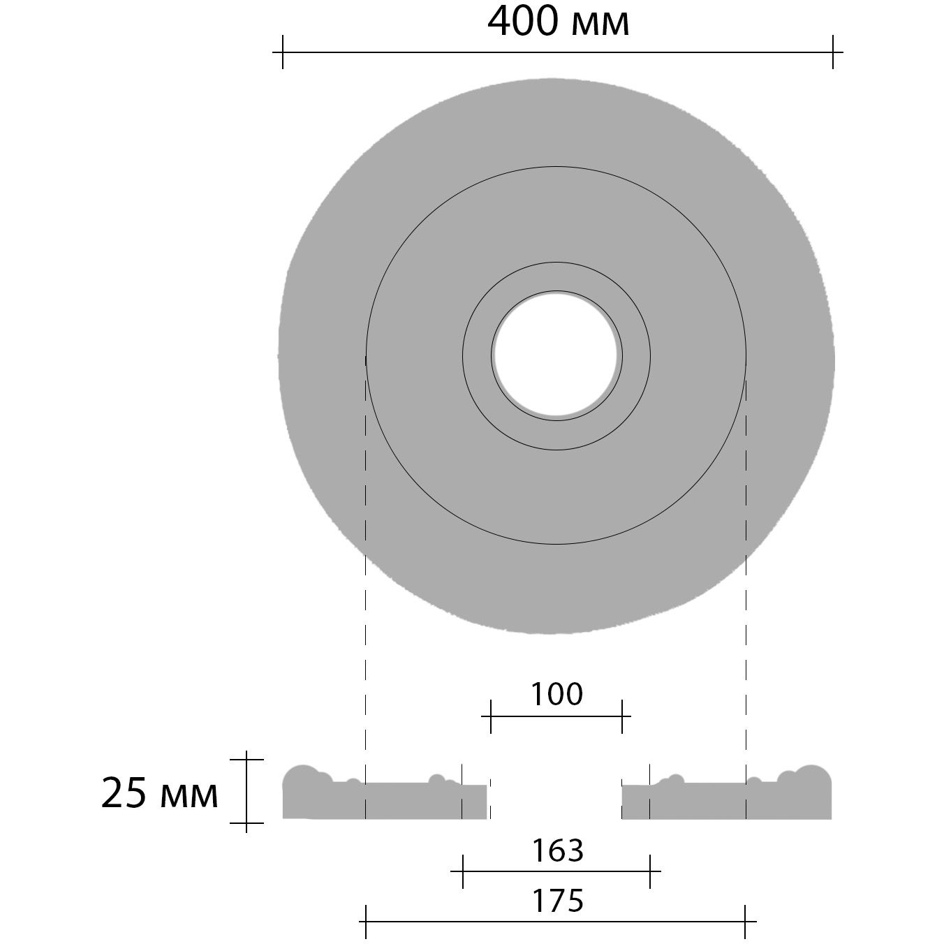 Розетка потолочная Decomaster (Декомастер) d наружный 400 мм, d внутренний 100 мм, высота 23 мм DR-306