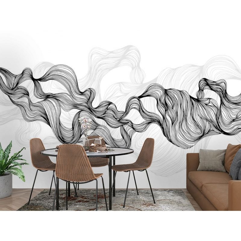 Обои виниловые на флизелине Design Studio 3D Line Style Черно-белые узорчатые линии Иней (LST-020)