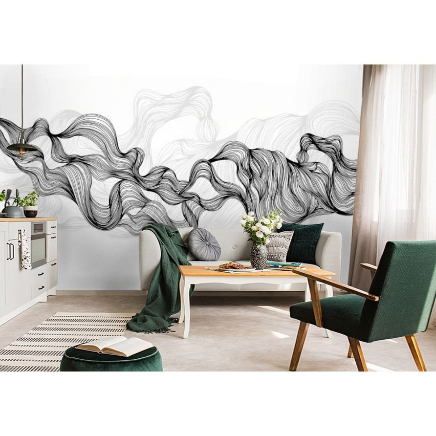 Обои виниловые на флизелине Design Studio 3D Line Style Черно-белые узорчатые линии Иней (LST-020)
